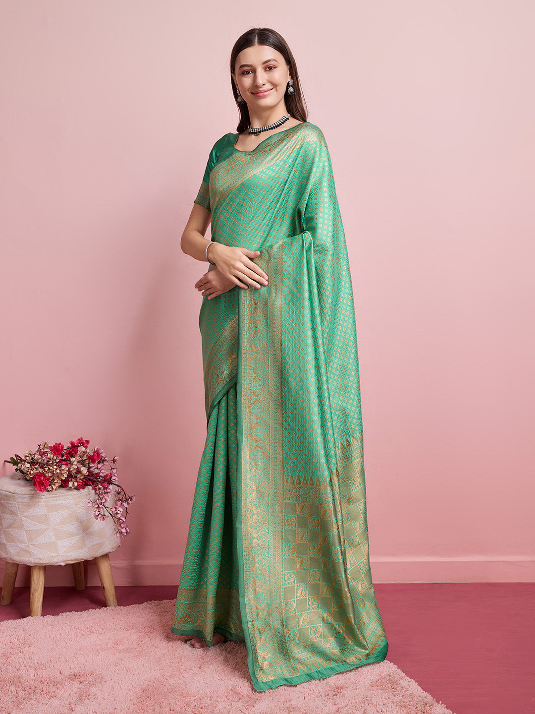DrapeKatha Pastel Bloom – Jari Weaved Banarasi Silk Blend Saree