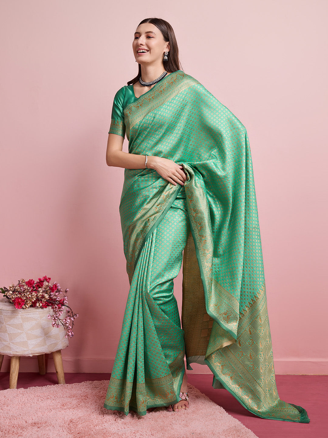 DrapeKatha Pastel Bloom – Jari Weaved Banarasi Silk Blend Saree