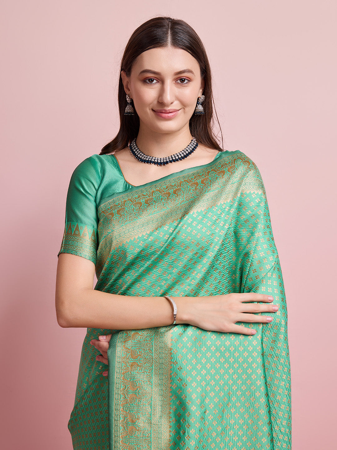 DrapeKatha Pastel Bloom – Jari Weaved Banarasi Silk Blend Saree