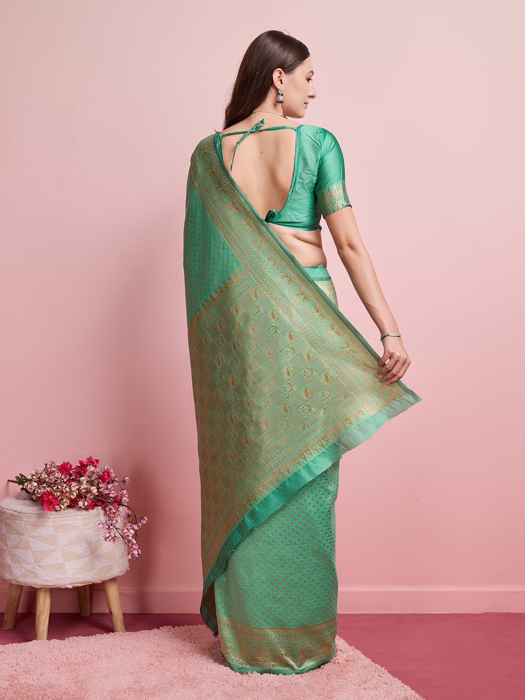 DrapeKatha Pastel Bloom – Jari Weaved Banarasi Silk Blend Saree
