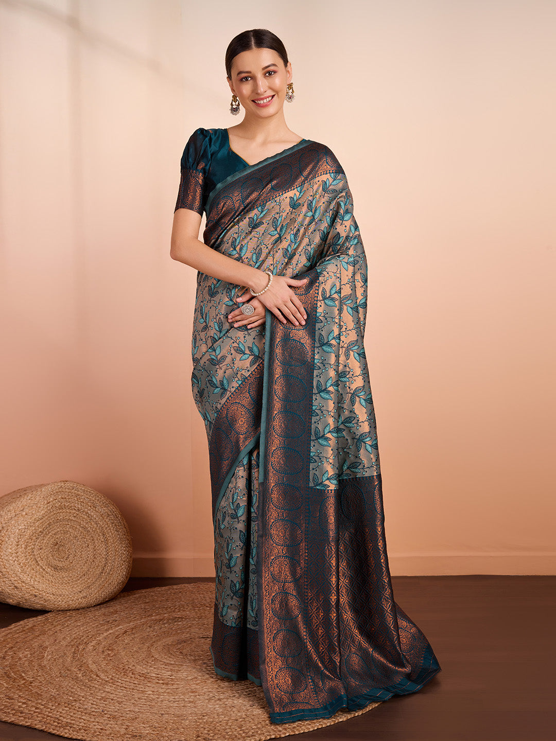 DrapeKatha Spring Meadow – Woven Banarasi Pure Silk Saree