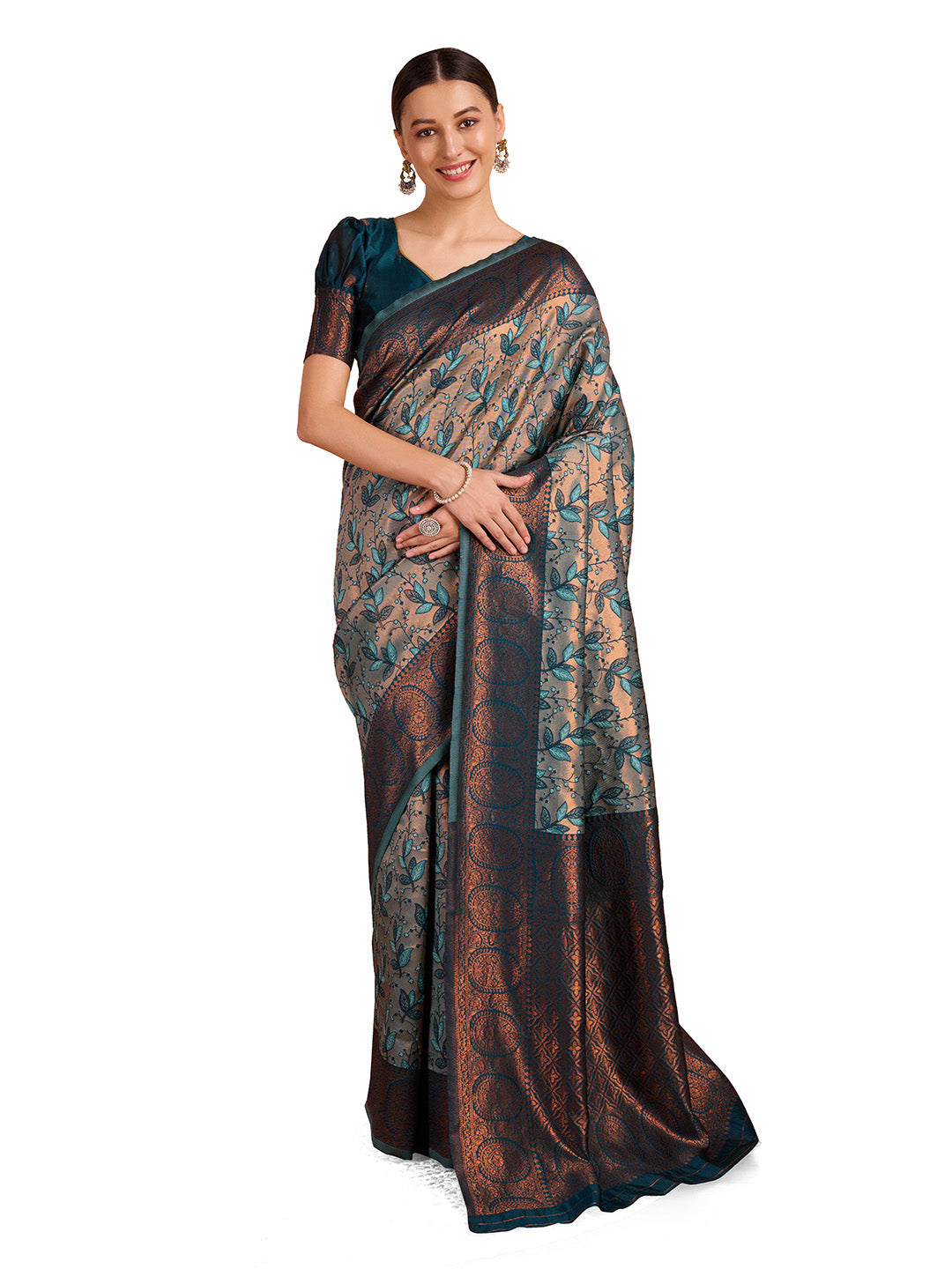 DrapeKatha Spring Meadow – Woven Banarasi Pure Silk Saree