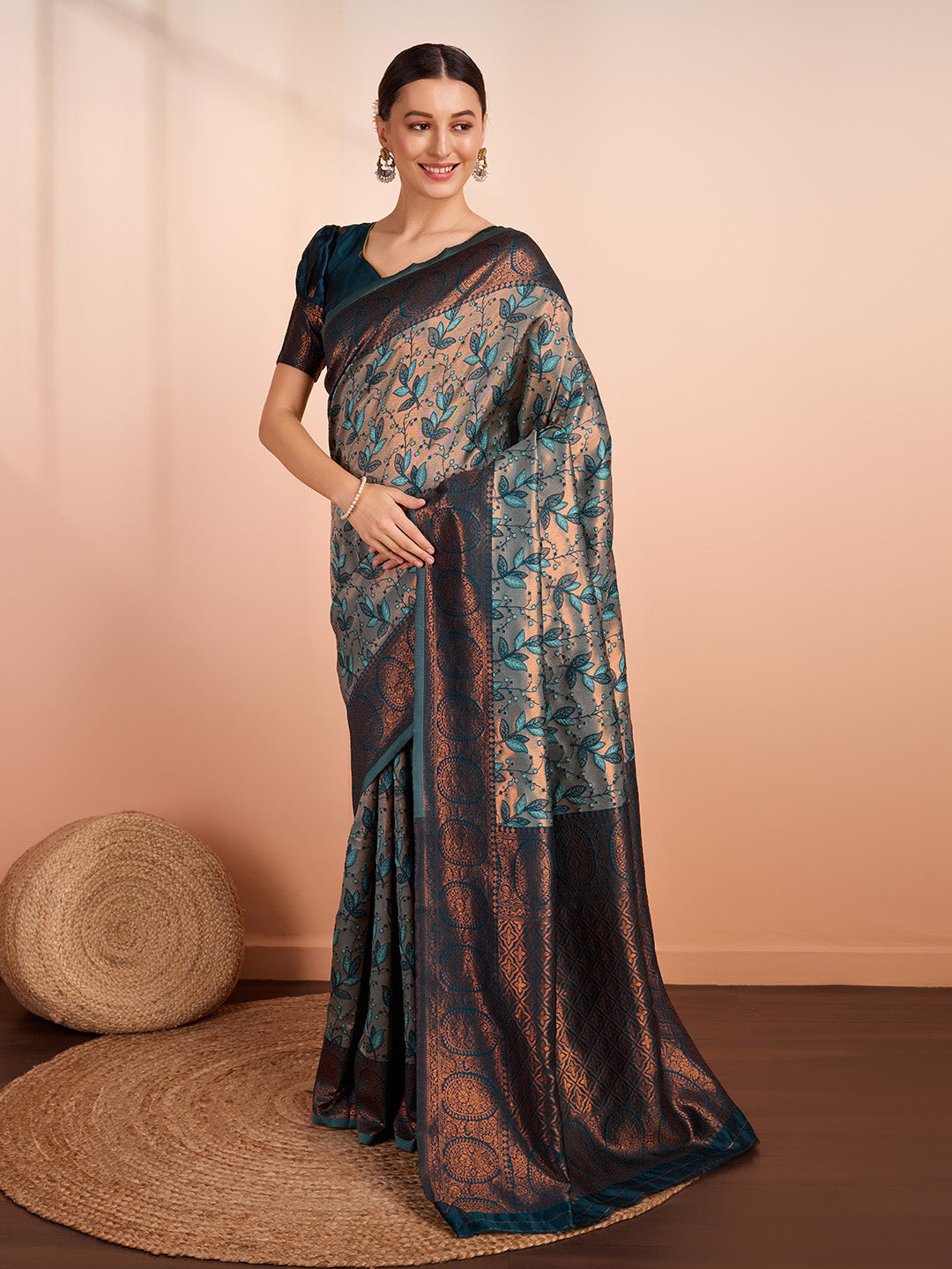DrapeKatha Spring Meadow – Woven Banarasi Pure Silk Saree
