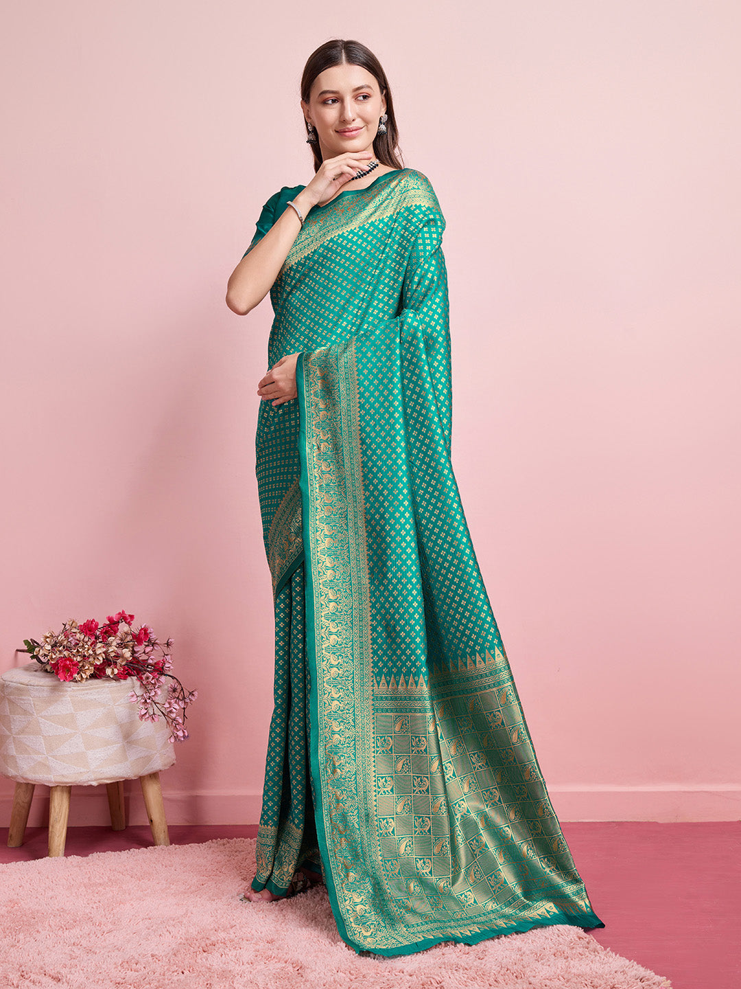 DrapeKatha Meadow Radiance – Jari Weaved Banarasi Silk Blend Saree
