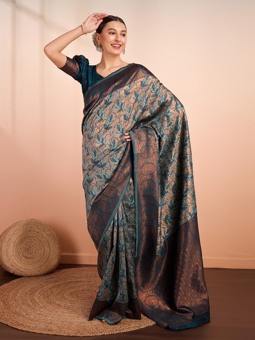 DrapeKatha Spring Meadow – Woven Banarasi Pure Silk Saree