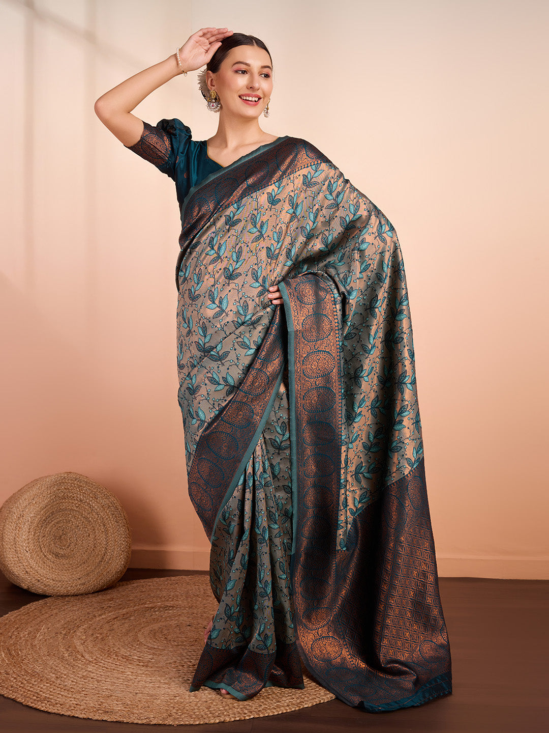 DrapeKatha Spring Meadow – Woven Banarasi Pure Silk Saree