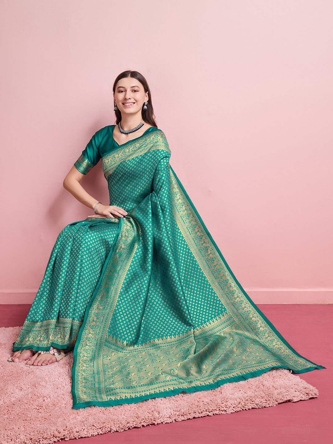 DrapeKatha Meadow Radiance – Jari Weaved Banarasi Silk Blend Saree