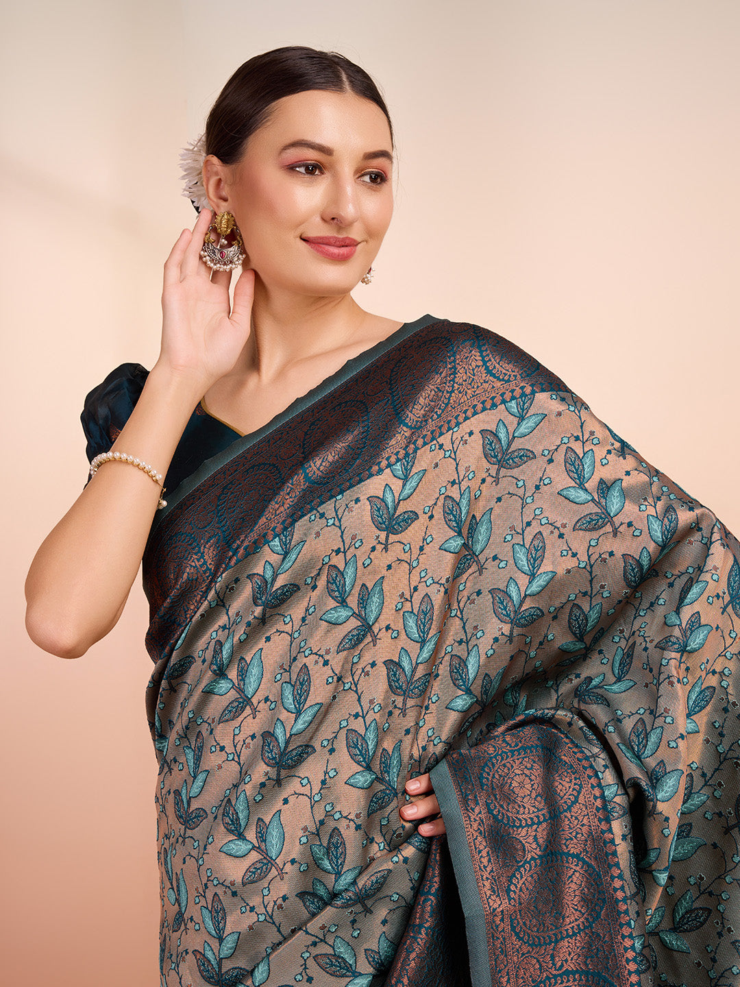 DrapeKatha Spring Meadow – Woven Banarasi Pure Silk Saree