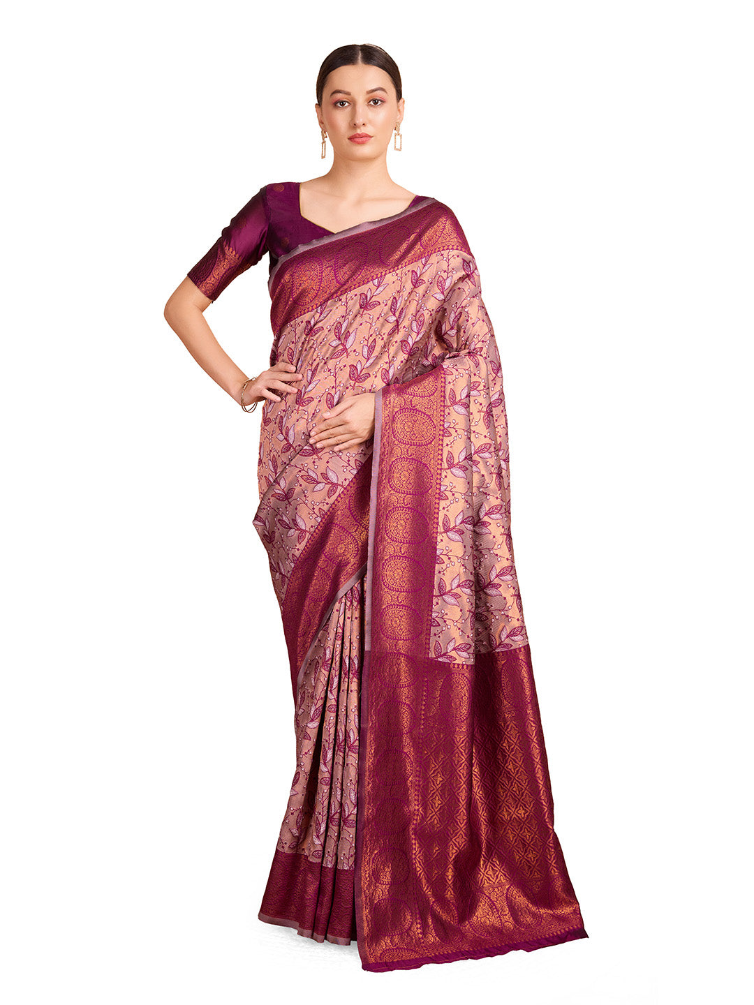DrapeKatha Rosy Royale – Woven Banarasi Pure Silk Saree