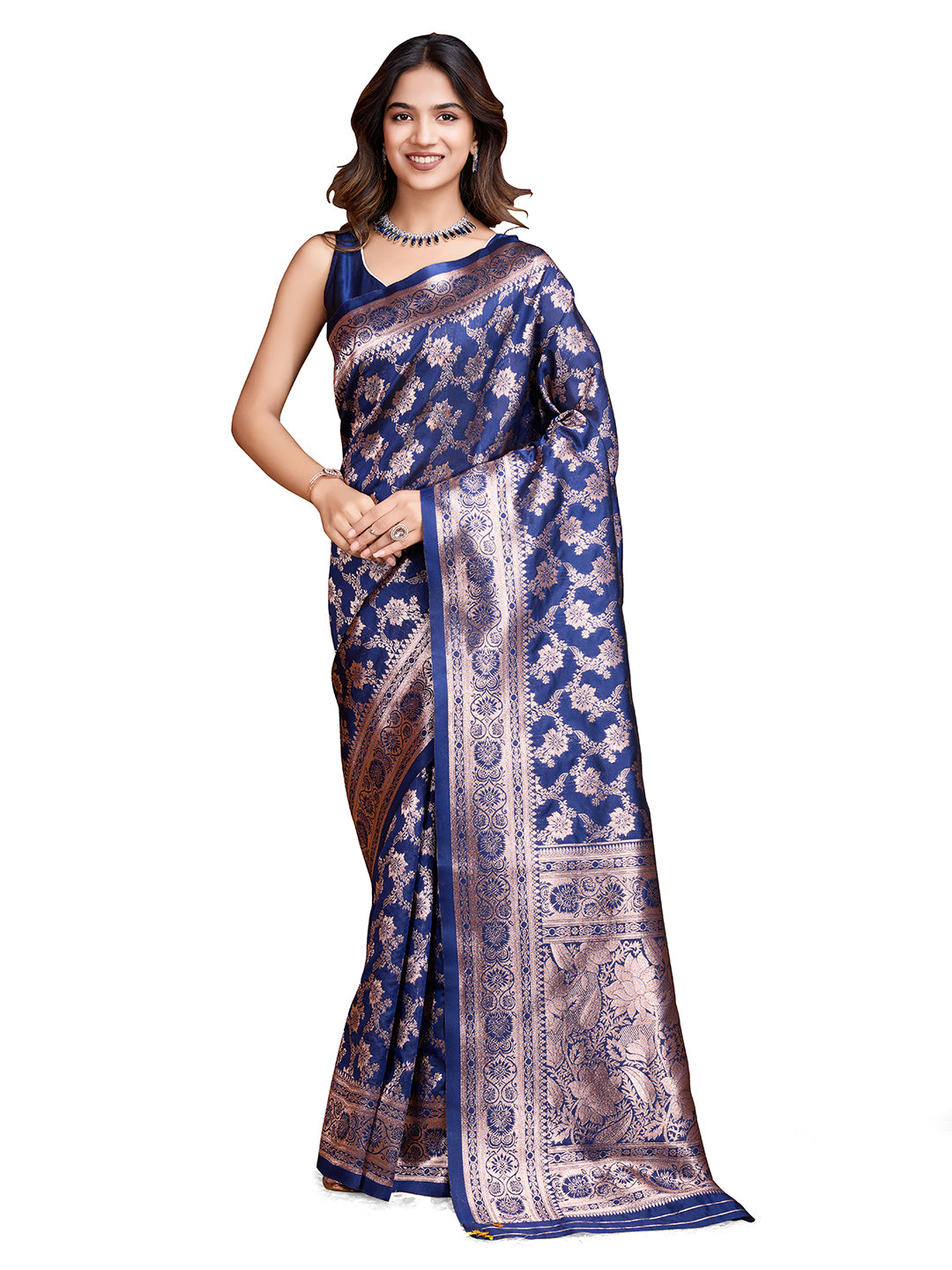 DrapeKatha Indigo Luxe – Woven Bollywood Pure Silk Saree