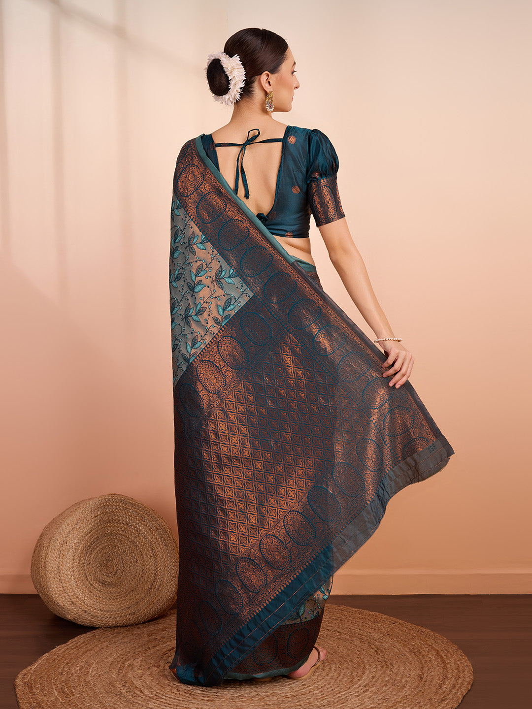 DrapeKatha Spring Meadow – Woven Banarasi Pure Silk Saree