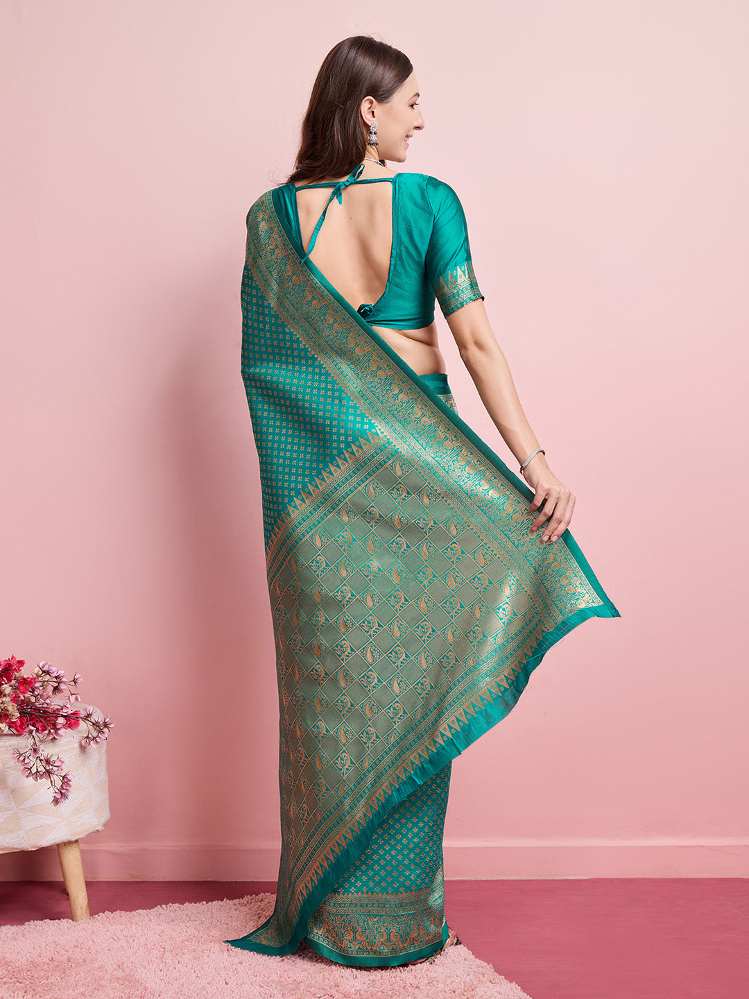 DrapeKatha Meadow Radiance – Jari Weaved Banarasi Silk Blend Saree