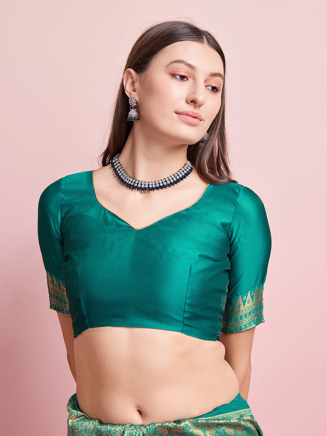 DrapeKatha Meadow Radiance – Jari Weaved Banarasi Silk Blend Saree
