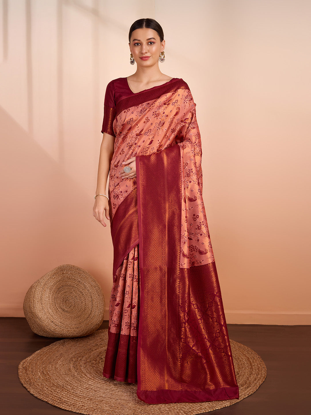 DrapeKatha Rosy Reverie – Woven Banarasi Pure Silk Saree