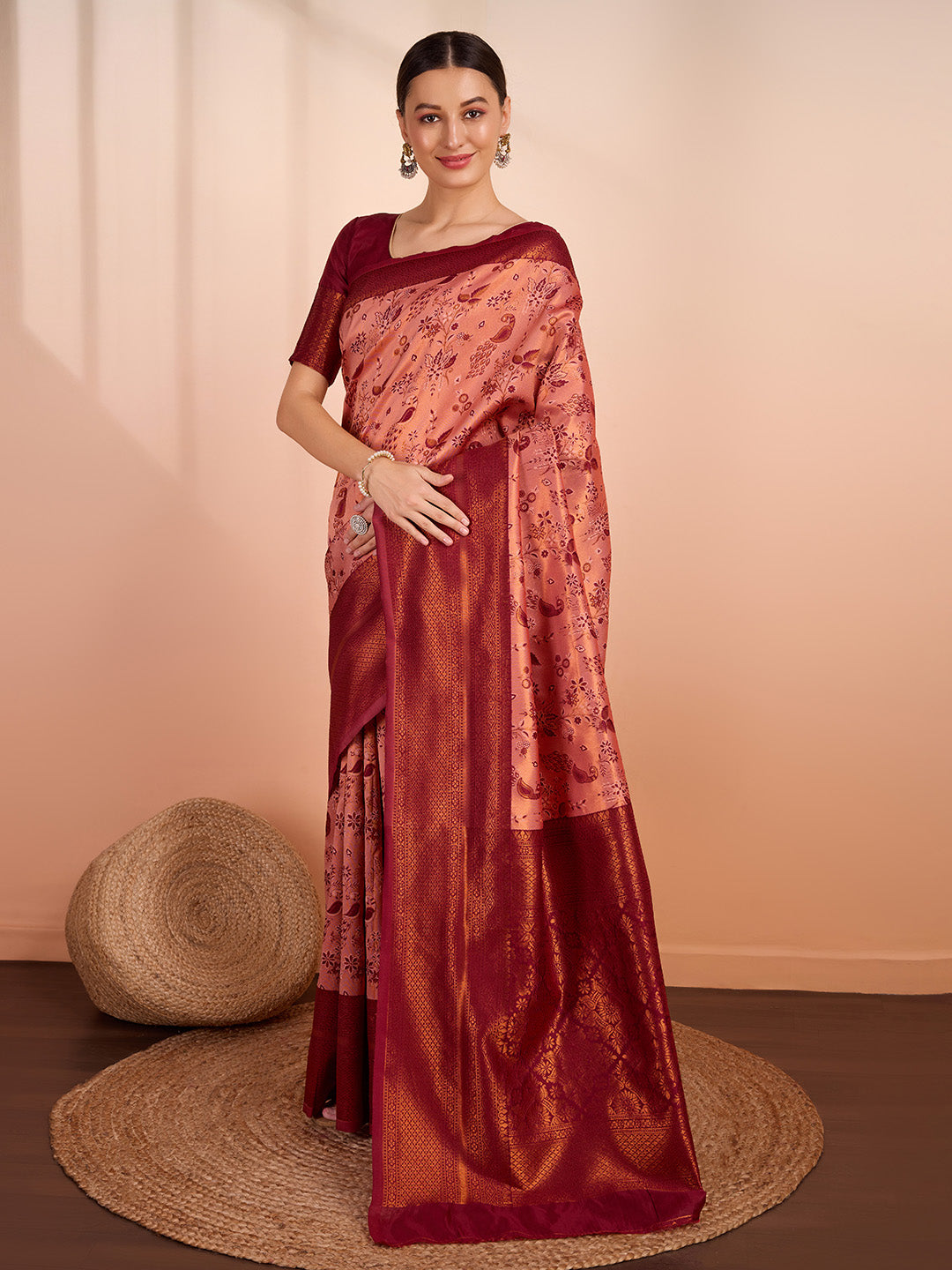 DrapeKatha Rosy Reverie – Woven Banarasi Pure Silk Saree