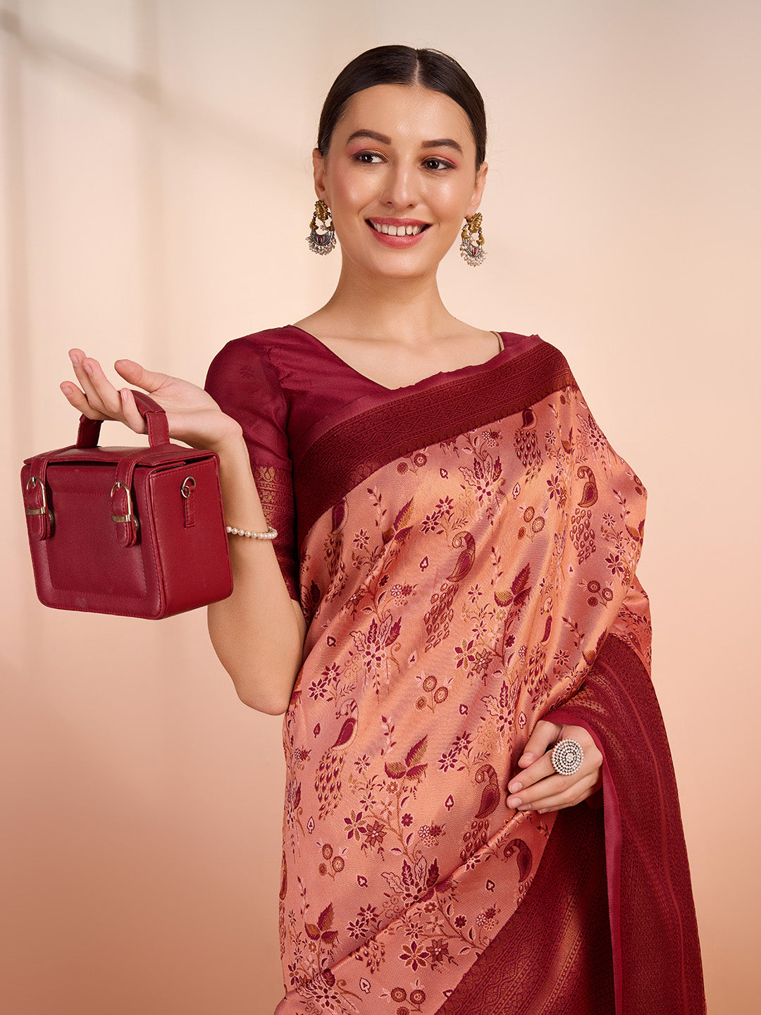 DrapeKatha Rosy Reverie – Woven Banarasi Pure Silk Saree