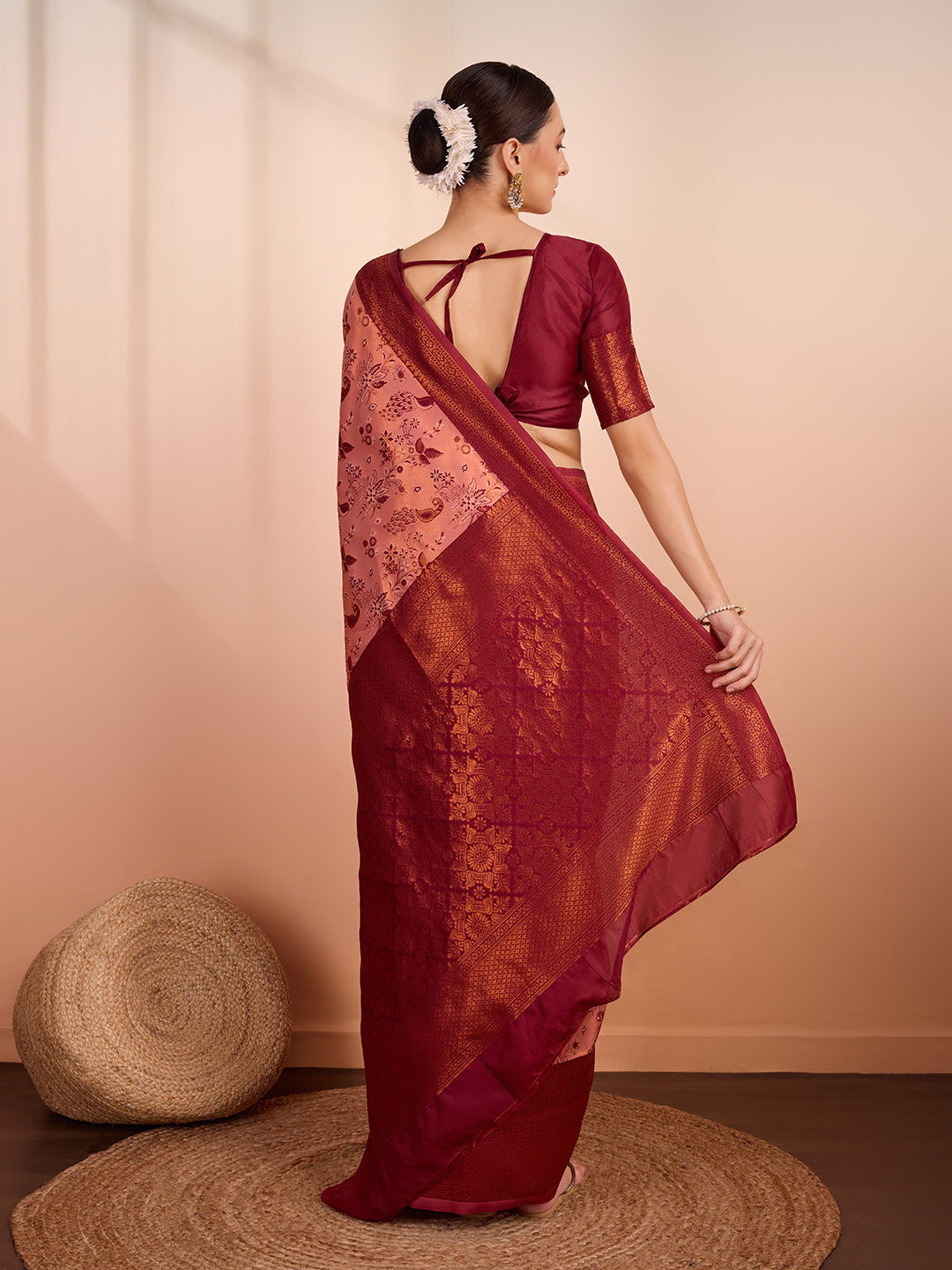 DrapeKatha Rosy Reverie – Woven Banarasi Pure Silk Saree