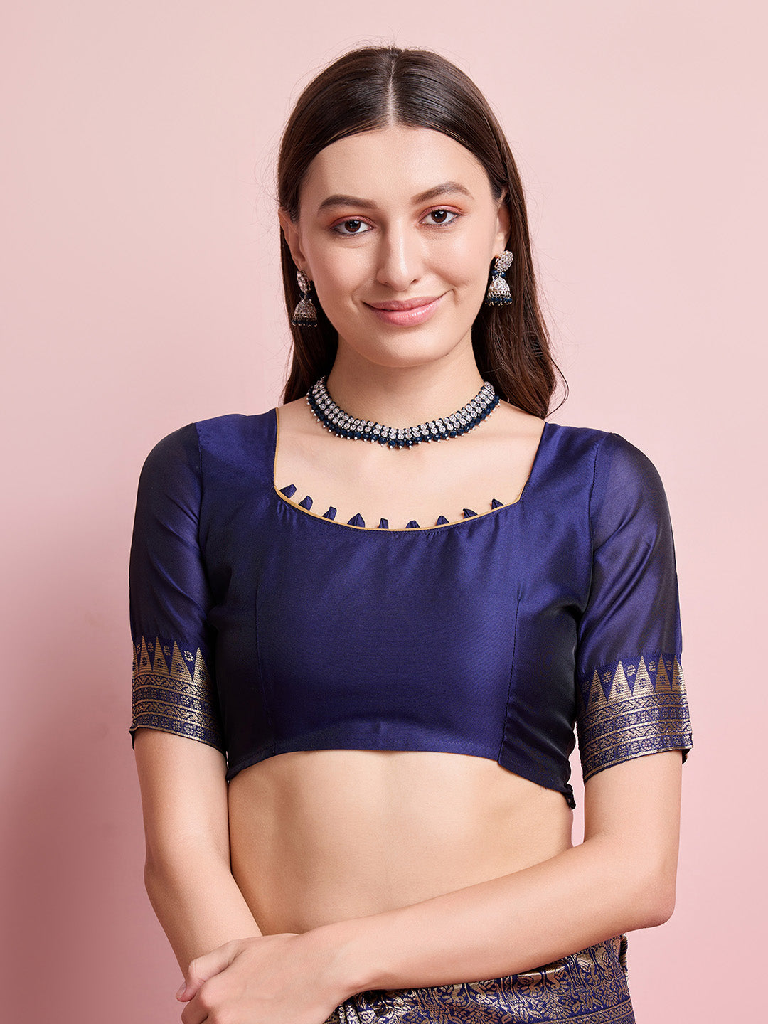 DrapeKatha Midnight Bloom – Jari Weaved Banarasi Silk Blend Saree