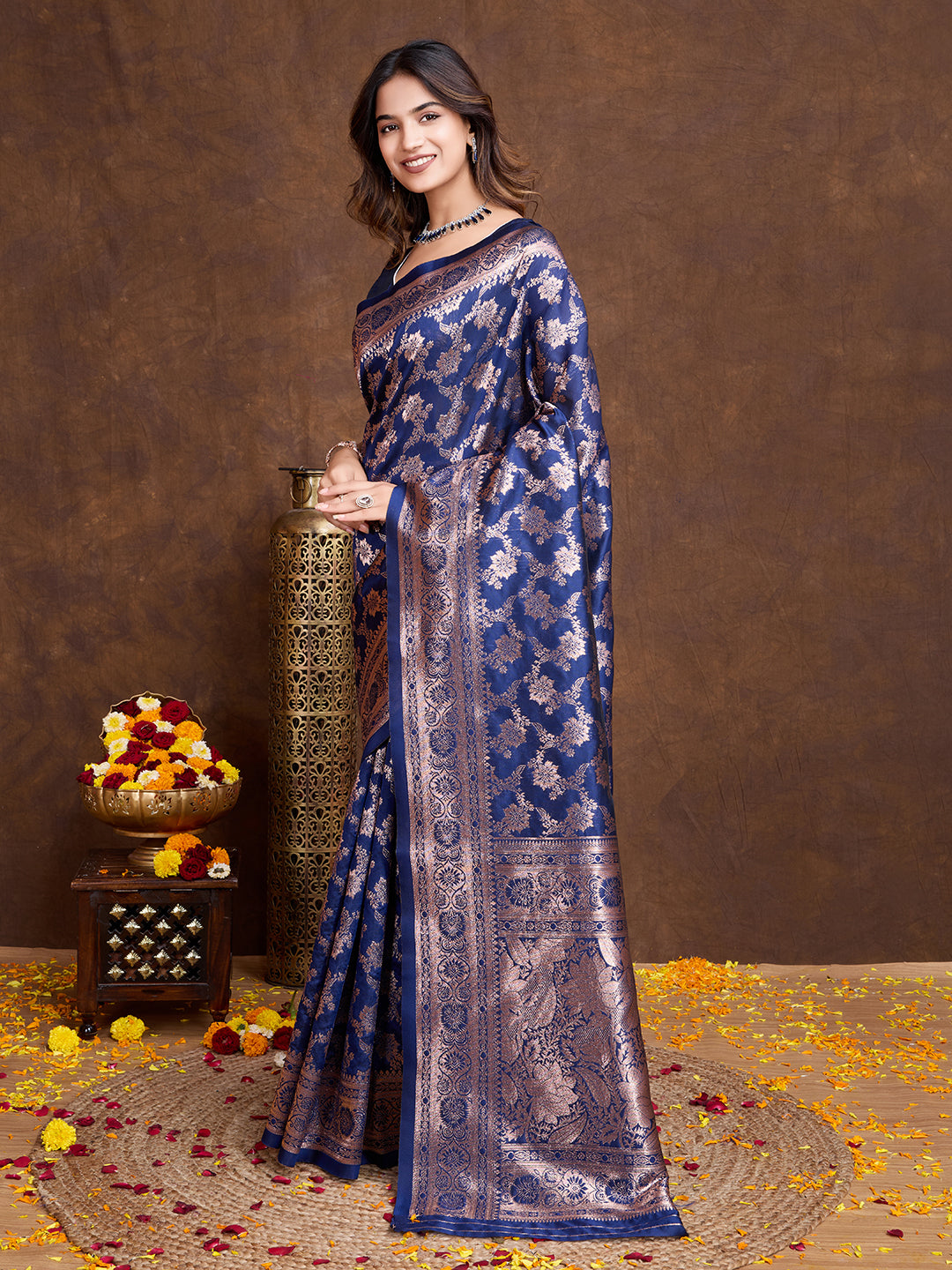 DrapeKatha Indigo Luxe – Woven Bollywood Pure Silk Saree