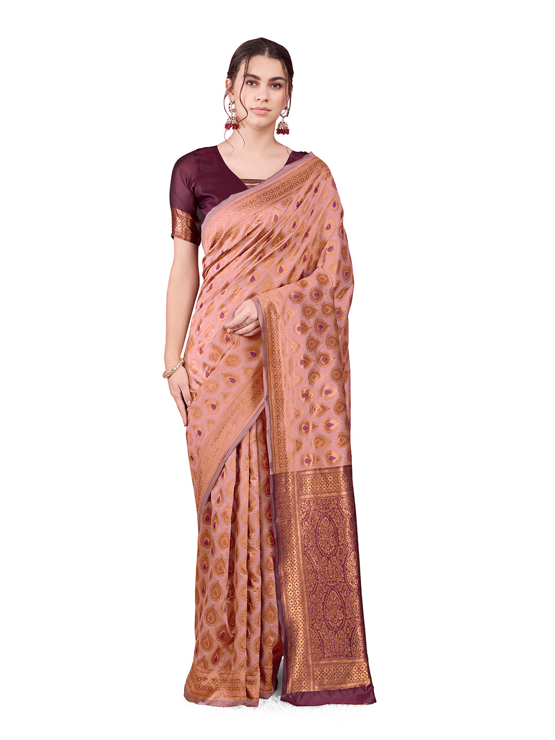 DrapeKatha Rose Reverie – Woven Bollywood Pure Silk Saree
