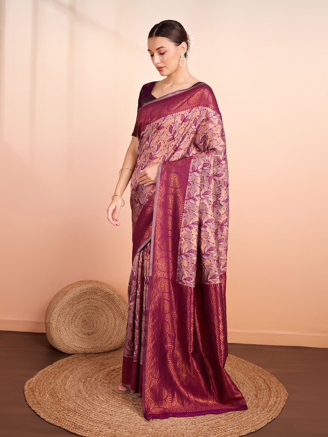 DrapeKatha Rosy Royale – Woven Banarasi Pure Silk Saree