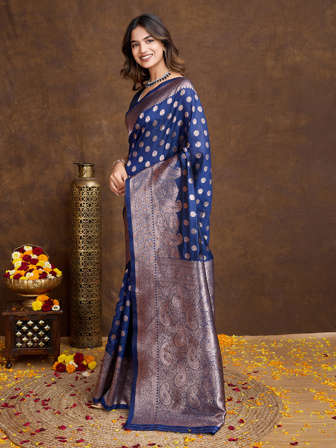 DrapeKatha Sapphire Poise – Woven Bollywood Pure Silk Saree