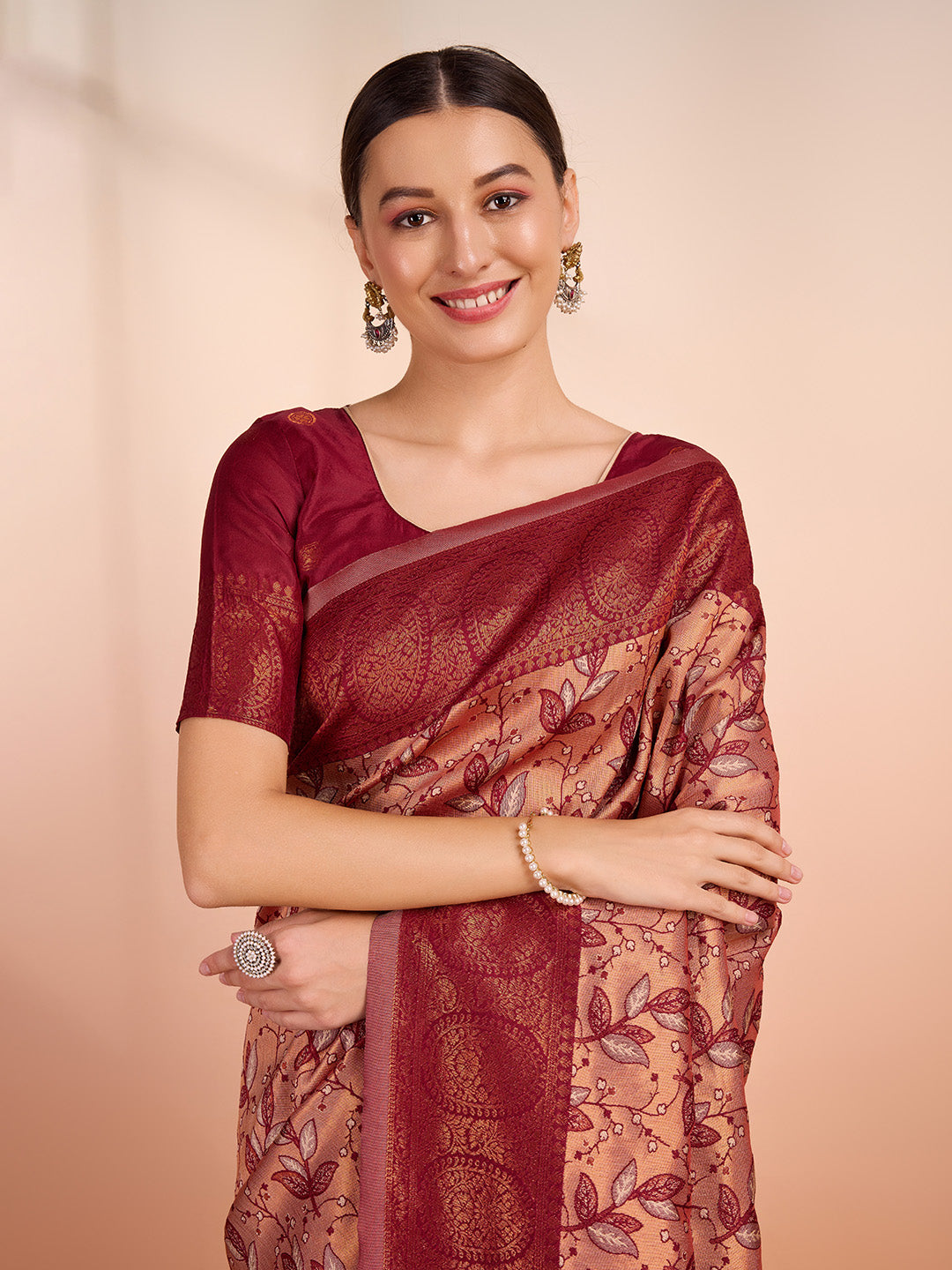 DrapeKatha Ivory Heritage – Woven Banarasi Pure Silk Saree