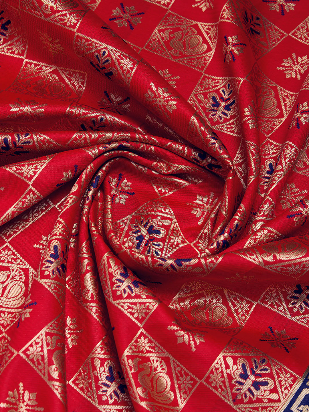 DrapeKatha Scarlet Bloom – Digital Print Banarasi Silk Blend Saree