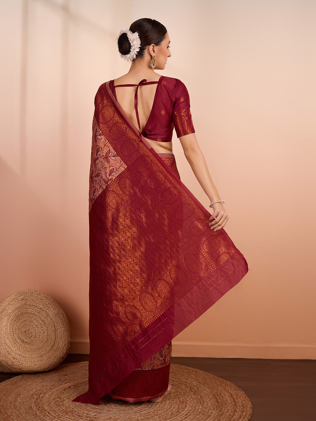 DrapeKatha Ivory Heritage – Woven Banarasi Pure Silk Saree