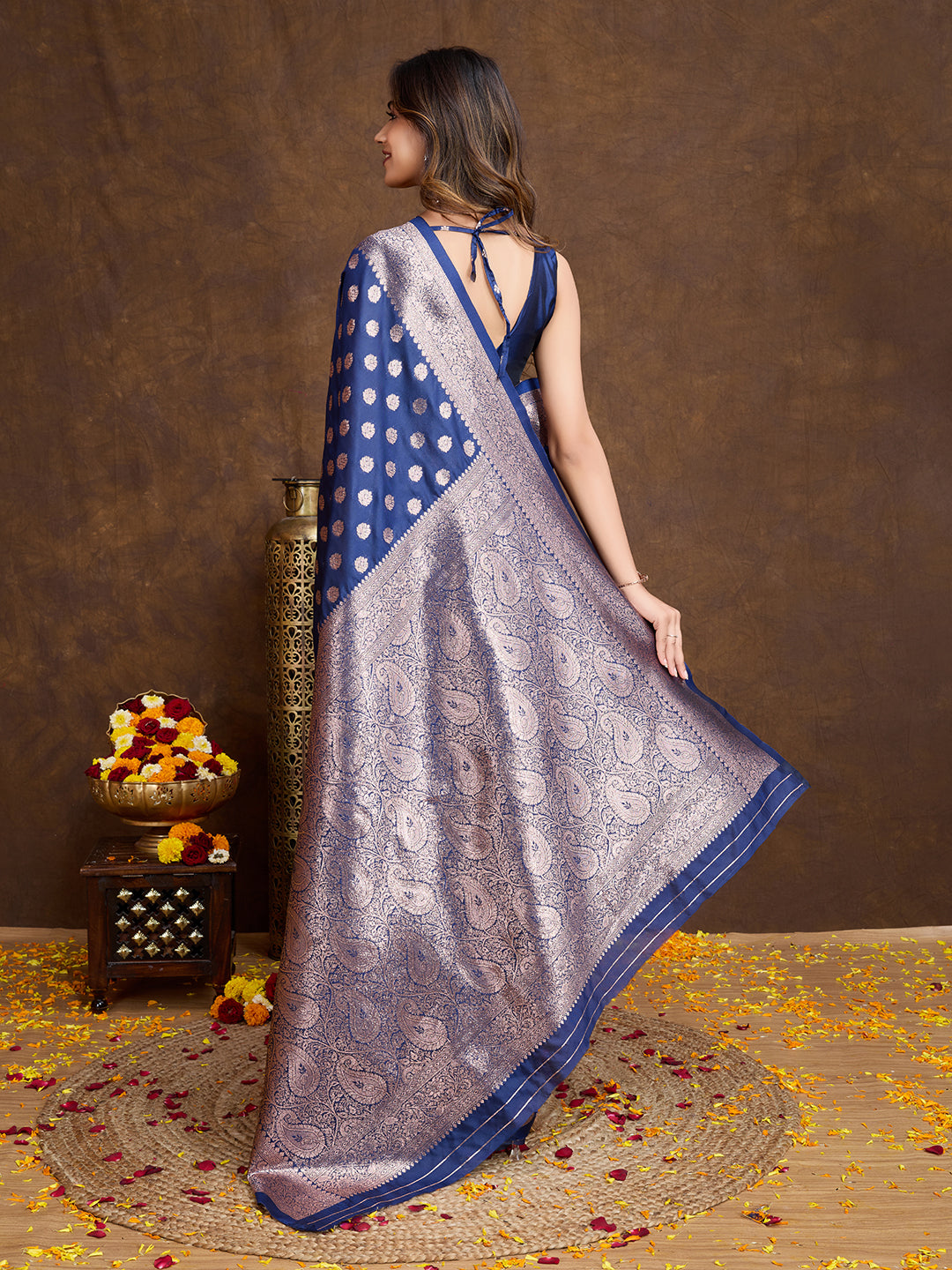 DrapeKatha Sapphire Poise – Woven Bollywood Pure Silk Saree