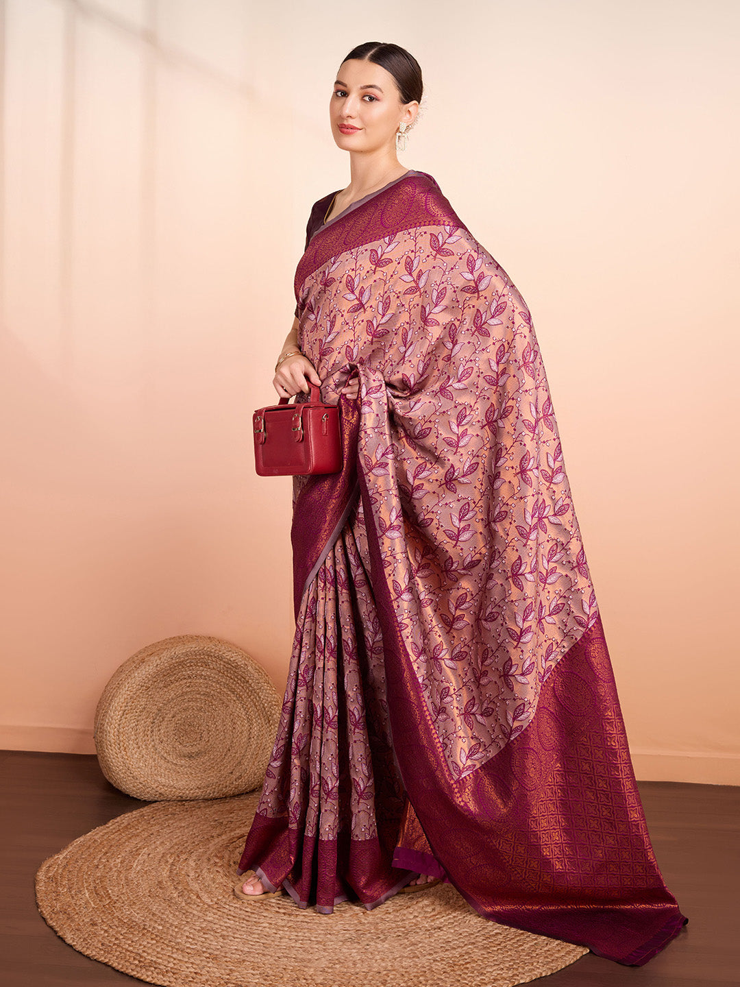 DrapeKatha Rosy Royale – Woven Banarasi Pure Silk Saree
