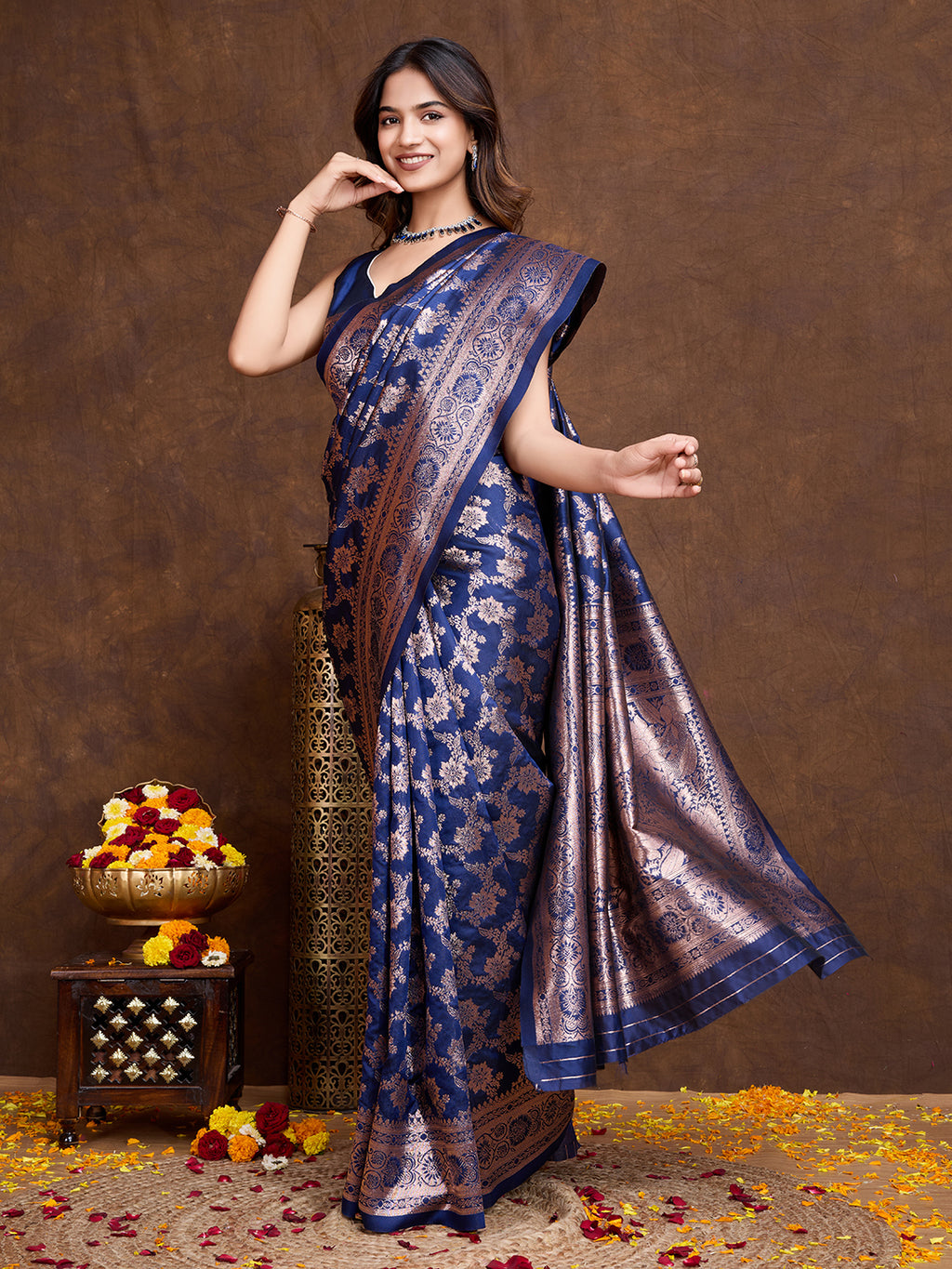 DrapeKatha Indigo Luxe – Woven Bollywood Pure Silk Saree