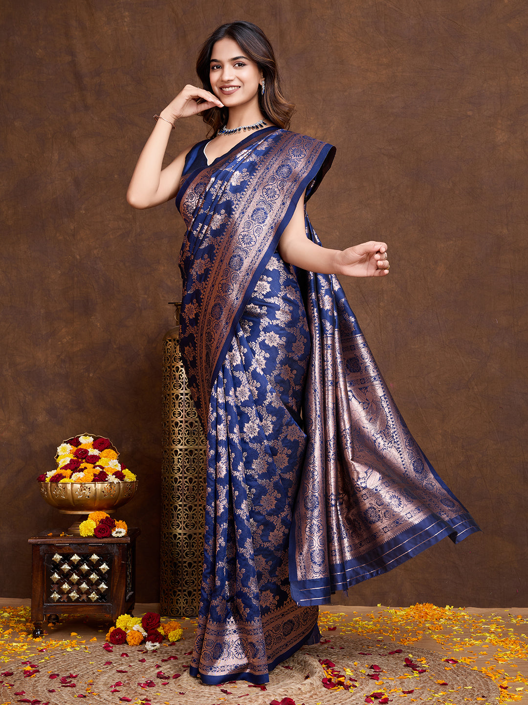 DrapeKatha Indigo Luxe – Woven Bollywood Pure Silk Saree
