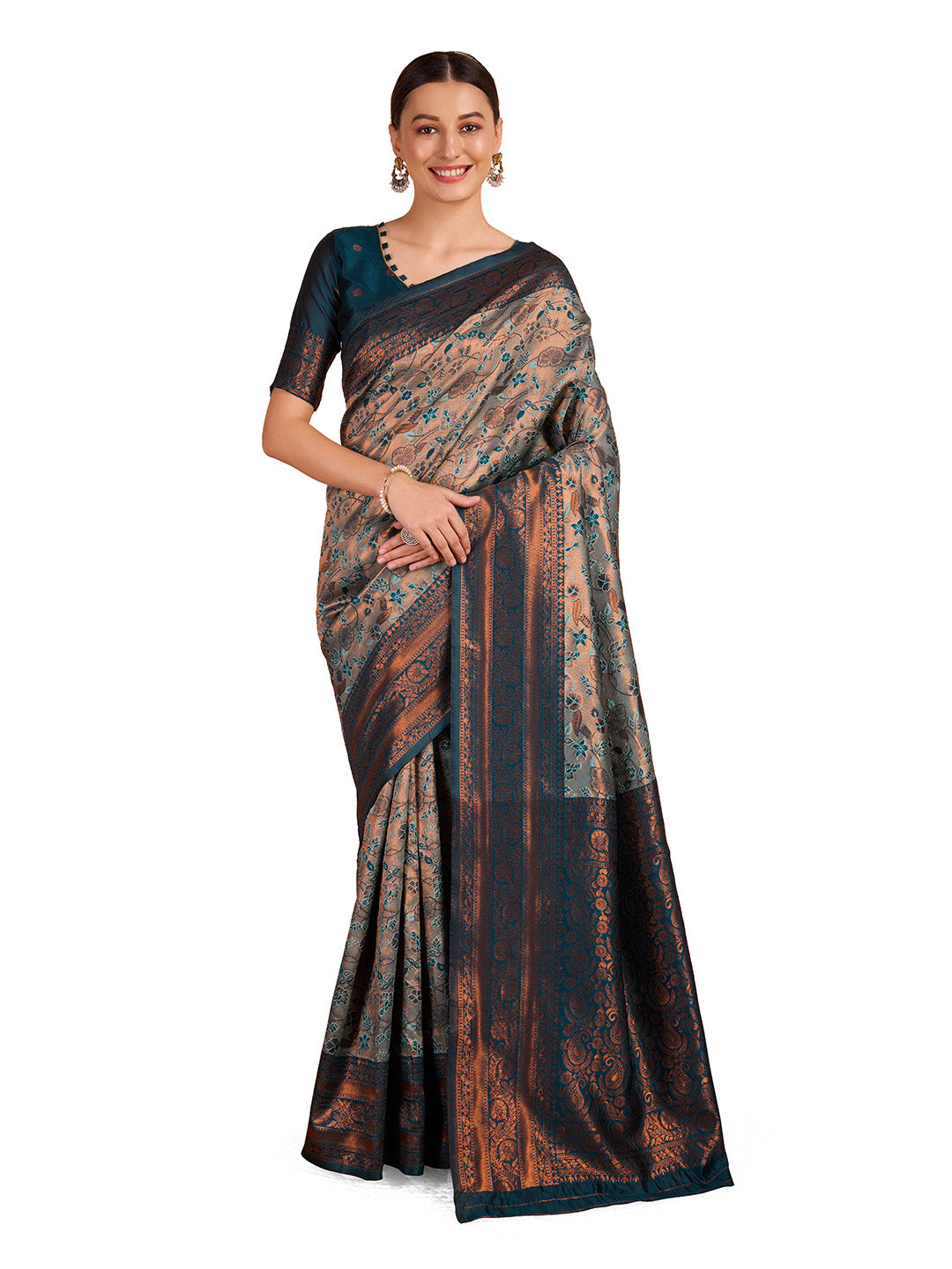 DrapeKatha Pistachio Charm – Woven Banarasi Pure Silk Saree