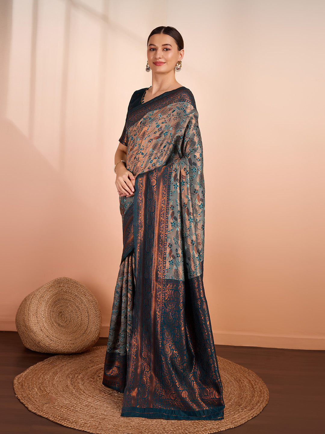 DrapeKatha Pistachio Charm – Woven Banarasi Pure Silk Saree