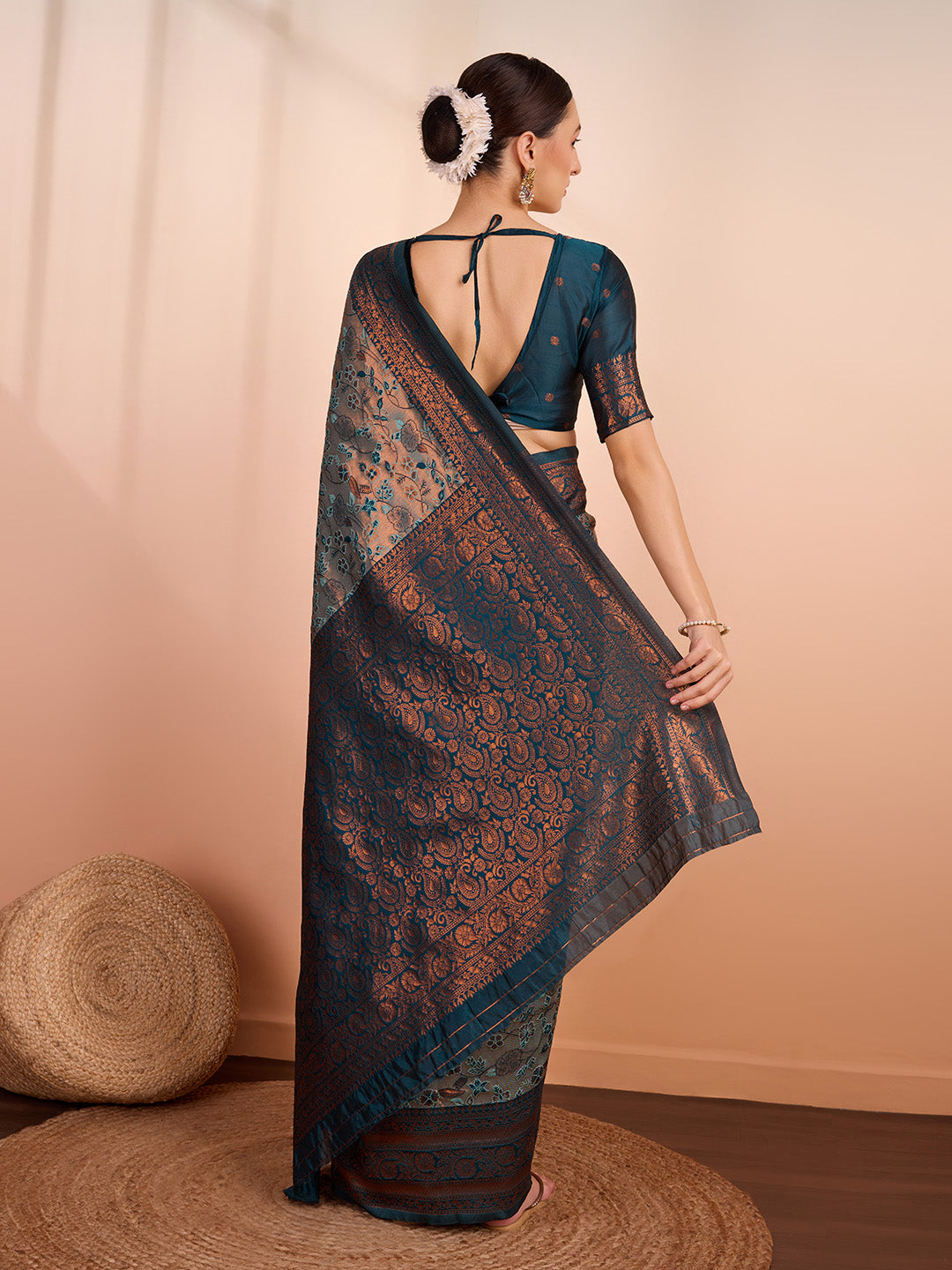 DrapeKatha Pistachio Charm – Woven Banarasi Pure Silk Saree