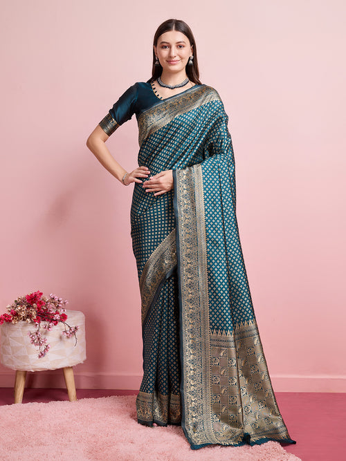 DrapeKatha Azure Elegance – Jari Weaved Banarasi Silk Blend Saree