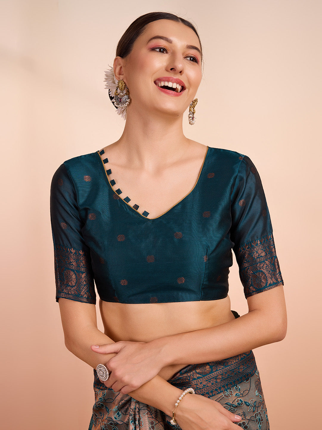 DrapeKatha Pistachio Charm – Woven Banarasi Pure Silk Saree