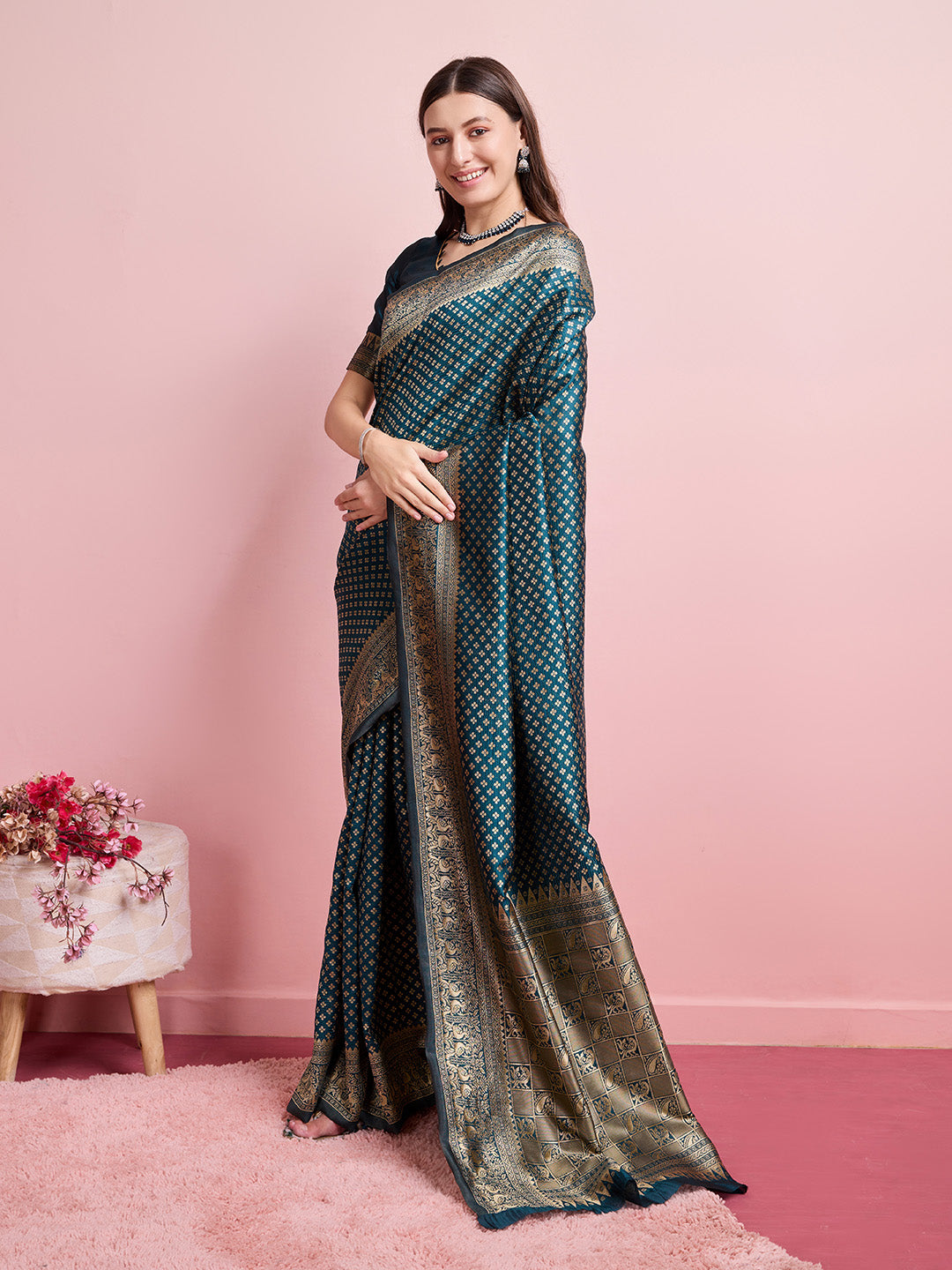 DrapeKatha Azure Elegance – Jari Weaved Banarasi Silk Blend Saree