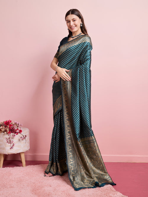 DrapeKatha Azure Elegance – Jari Weaved Banarasi Silk Blend Saree