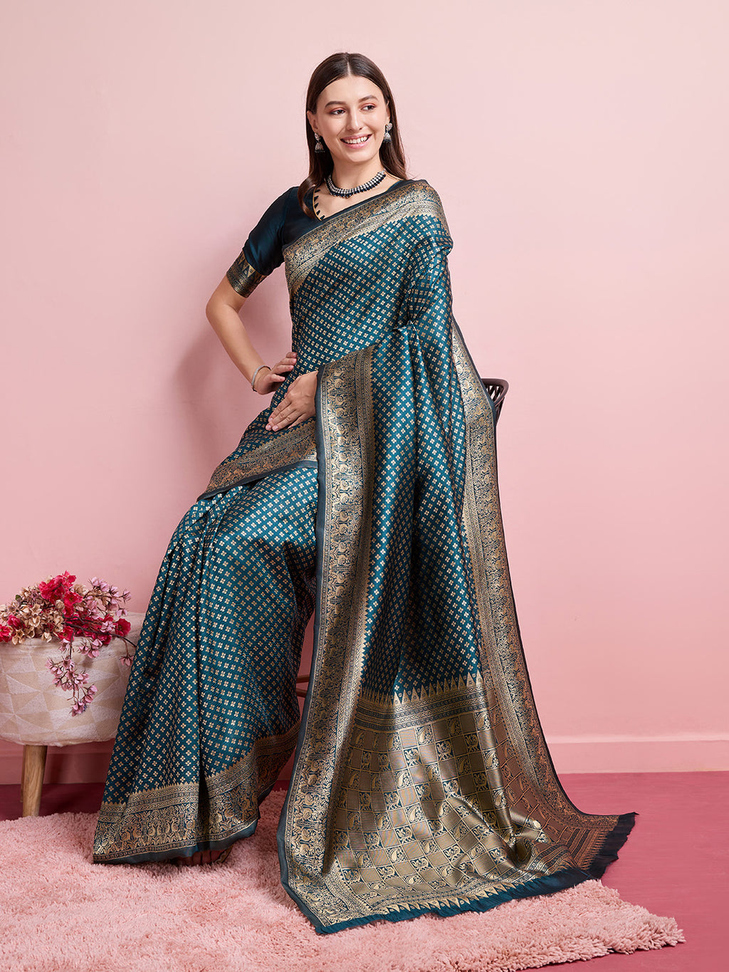 DrapeKatha Azure Elegance – Jari Weaved Banarasi Silk Blend Saree