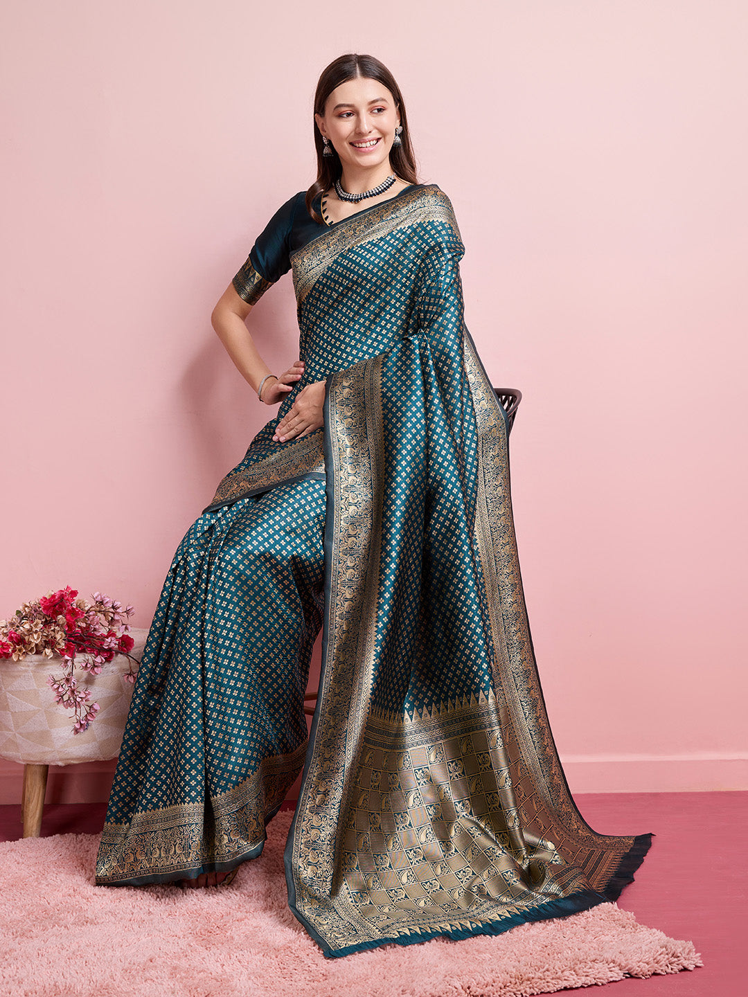 DrapeKatha Azure Elegance – Jari Weaved Banarasi Silk Blend Saree
