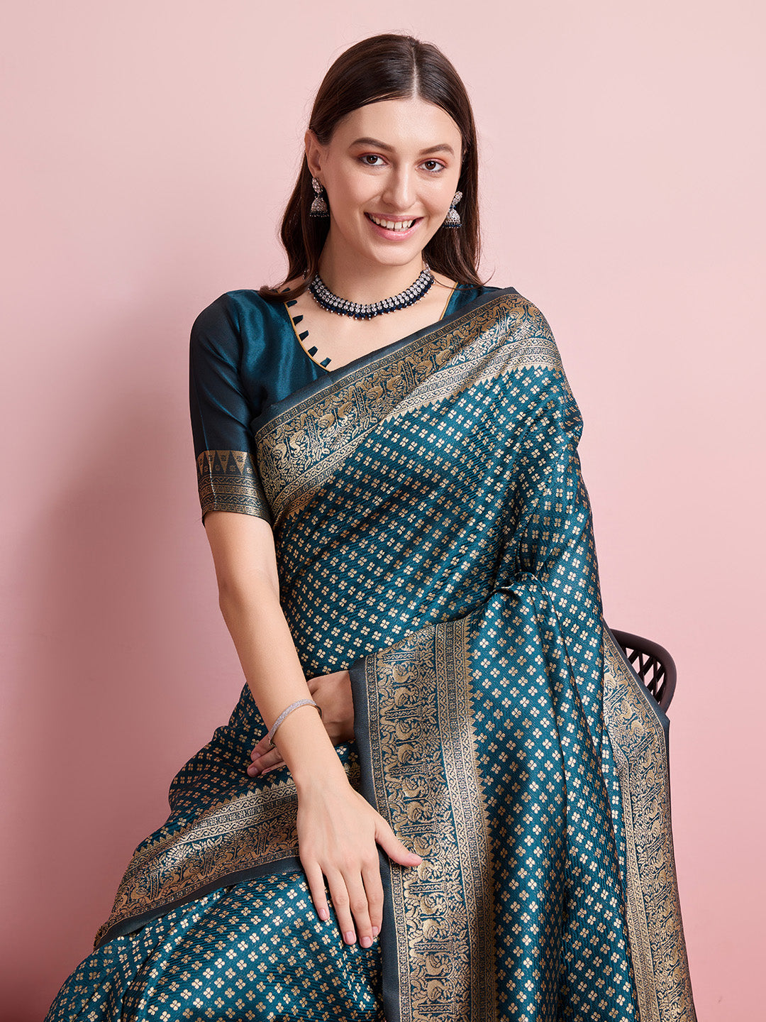 DrapeKatha Azure Elegance – Jari Weaved Banarasi Silk Blend Saree
