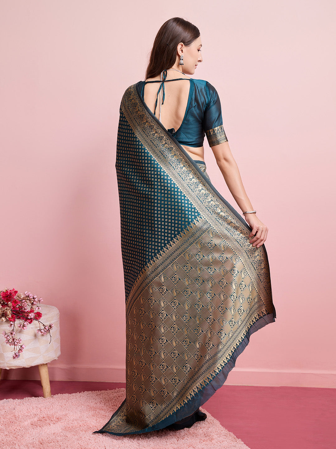 DrapeKatha Azure Elegance – Jari Weaved Banarasi Silk Blend Saree