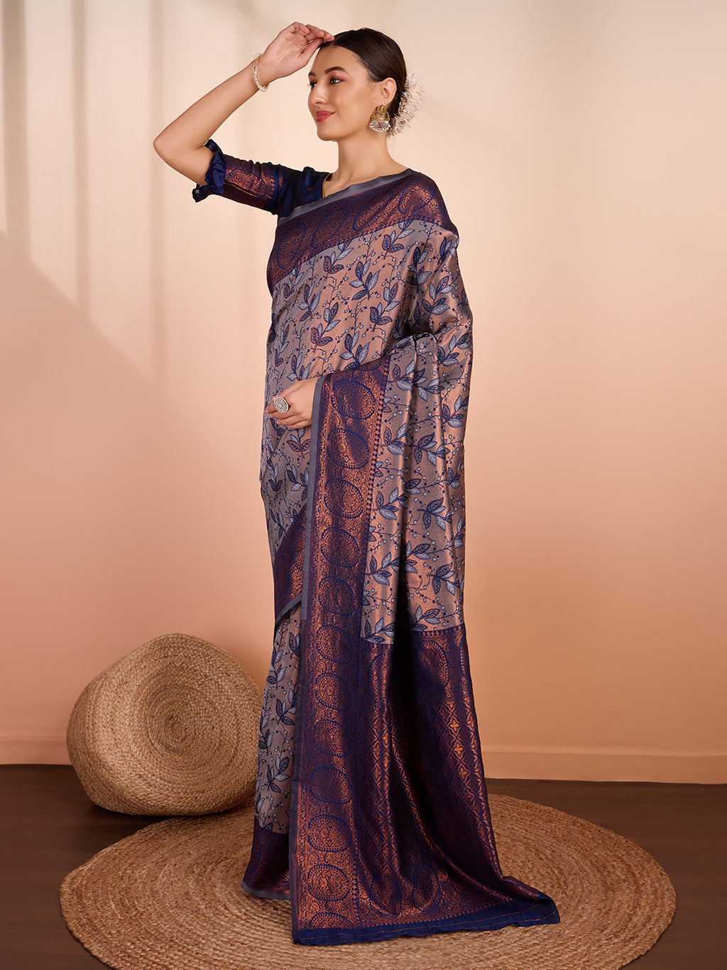 DrapeKatha Ash Opulence – Woven Banarasi Pure Silk Saree