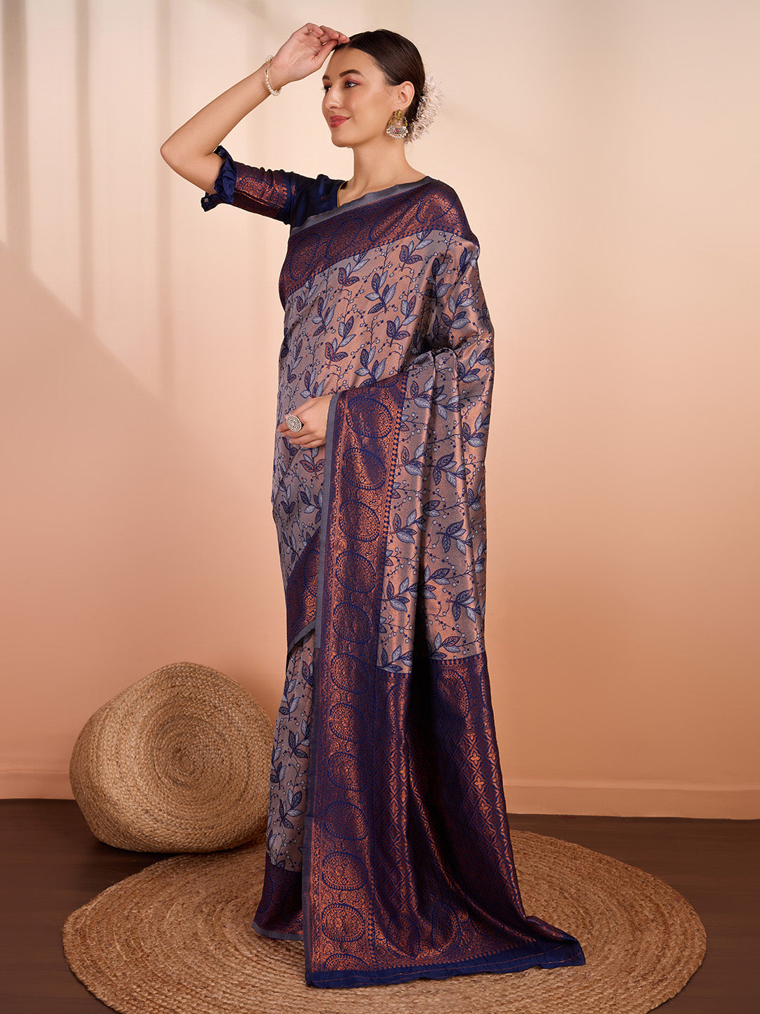 DrapeKatha Ash Opulence – Woven Banarasi Pure Silk Saree