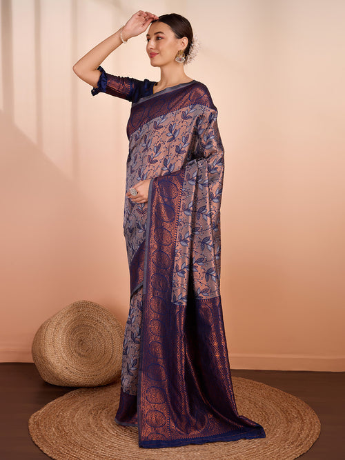 DrapeKatha Ash Opulence – Woven Banarasi Pure Silk Saree