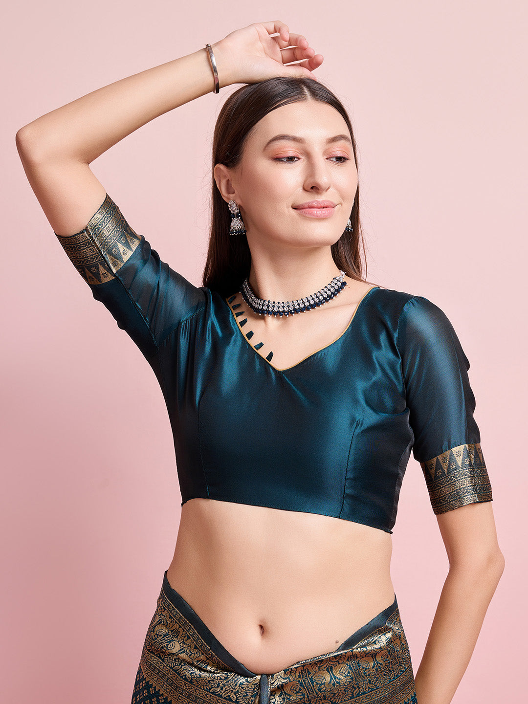 DrapeKatha Azure Elegance – Jari Weaved Banarasi Silk Blend Saree