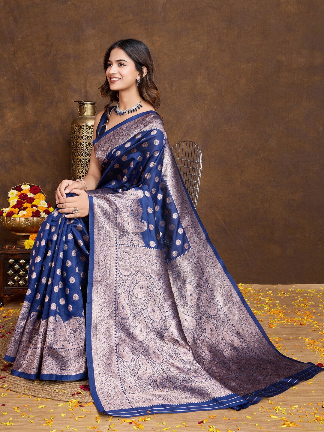 DrapeKatha Sapphire Poise – Woven Bollywood Pure Silk Saree