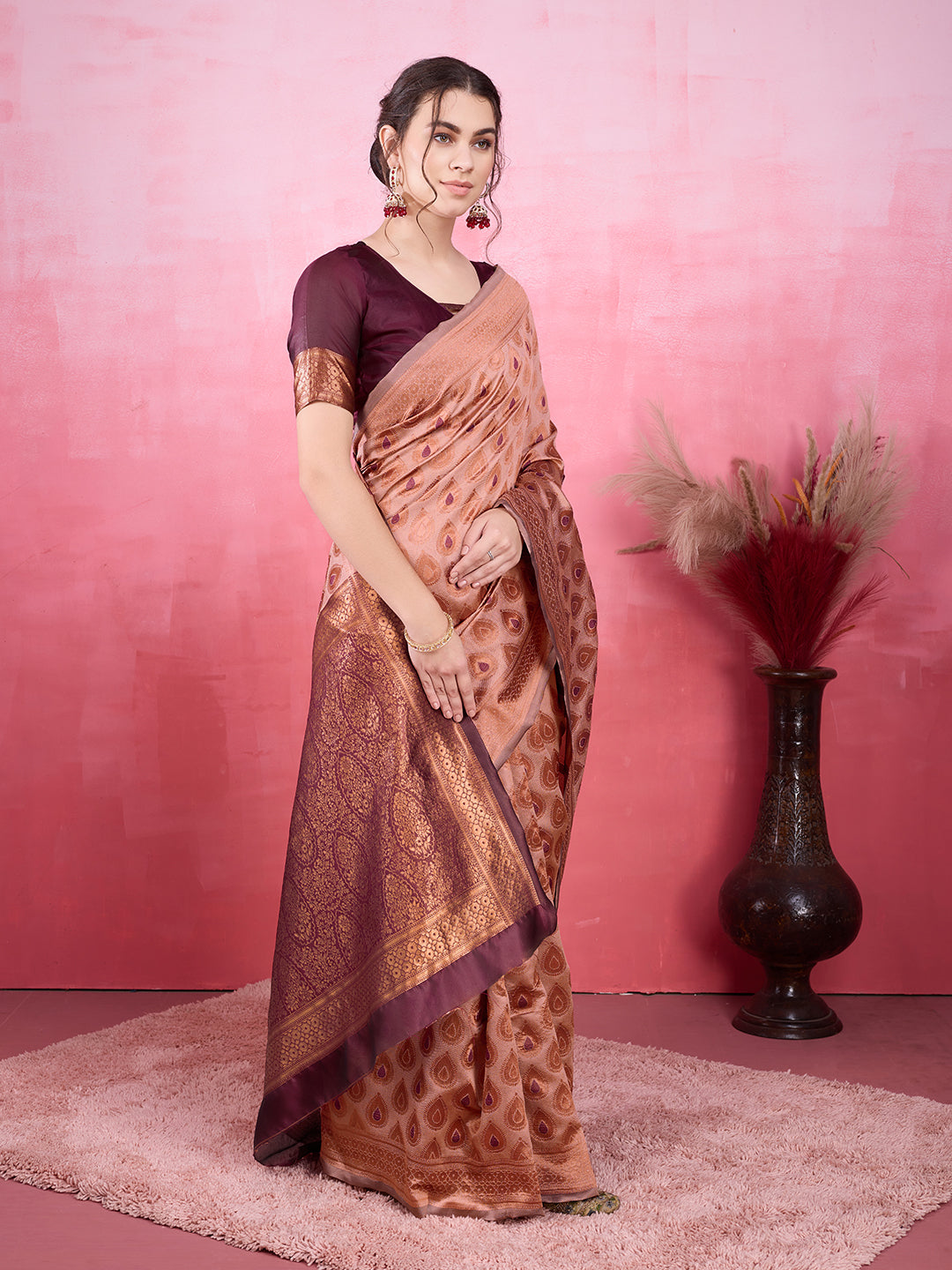 DrapeKatha Rose Reverie – Woven Bollywood Pure Silk Saree